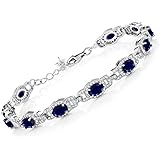 Gem Stone King 925 Sterling Silver Blue Sapphire Women's Tennis Bracelet, 9.71 Cttw, Gemstone Birthstone, 7 Inch with 1 Inch 