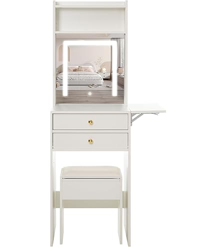 1016ドレッサー一面鏡 化粧台 鏡台 コンパクト 姫系 スツール付き メイク台 HAGiHARA ドレッサー おしゃれ デスク 一面鏡 化粧台 鏡台 収納