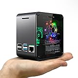 ElectroCookie Raspberry Pi 4ケース アルミニウムミニタワーケース 冷却ファンと色が変わる環境ライト付き (マットブラック&ダークグレー)