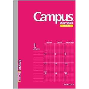 コクヨ キャンパスダイアリー 手帳 2021年 A5 マンスリー 方眼罫 ピンク ニ-CMSP-A5-21 2020年…