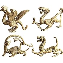 Amazon.co.jp: 中国 四神獣 真鍮 置物 緑龍 白虎 朱雀 黒亀 茶