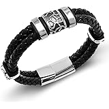 AIZU Braided Leather Wrap Bracelet - Black Brown Genuine Woven Leather Bracelet with Stainless Steel Magnetic Clasp for Men's