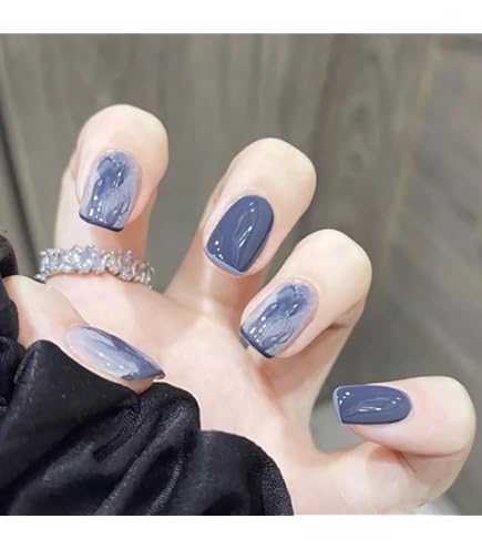 Amazon | 北欧風 海の深い青 無地ネイルチップ 24枚入 入学式 入園式