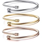 Stainless Steel Triple 3 Stackable Cable Wire Twisted Cuff Bangle Bracelet for Women Gold/rose /silver