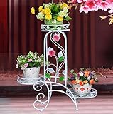 ヨーロッパスタイルのアイアンフラワーラックマルチレイヤー屋内と屋外の植物棚バルコニーリビングルームフラワーポットディスプレイスタンドフロアタイプの色があります ( 色 : 白 )