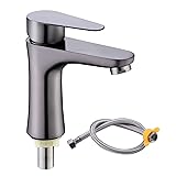 Jeonestan洗面用 トイレ 手洗い 蛇口 台付1穴 洗面台 単水栓 シングルレバー立水栓 ステンレス製 ホース付き (B:グレー)