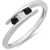 0.25カラットCTWスターリングシルバーブラック&ホワイトダイヤモンド3ストーン婚約ブライダルプロミスリング1 / 4 ct USA リング サイズ 5