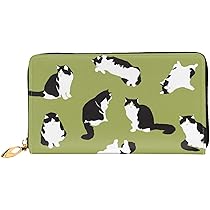 猫と鳥のイラスト 長財布 緑色 猫デザインの緑色長財布 Manhattaner's - メルカリ