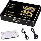 HDMI切替器 3入力1出力 4Kx2K 1080p/3D対応 金メッキコネクタ搭載 HDMI分配器 リモコン付き 手動切替 USB給電ケーブル Chromecast Fire TV Stick Xbox One PS4ゲーム機 レコーダー パソコン