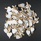 Weryn（TM）30 PCSのシャビーシックなヴィンテージウェディングセットのための15ミリメートルホワイトハーツクラフトでミニ木製ペグ30ミリメートル服ペグ