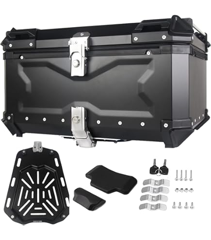 中古　バイク用リアボックス 黒 100L アルミ (BLACK 100L) Amazon | KKM 適合車種 アルミトップケース 100L 特大 リア