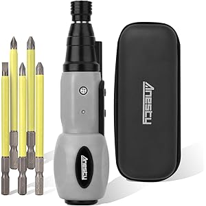 Anesty 充電式電動ドライバー 1台2役 電動ドラボール 早締め 電動ドライバー 正転・逆転/指先でカンタン切替 USB充電 ledライト ボール型 150g 3.6V グレー (5本ビット、収納ケース付き)