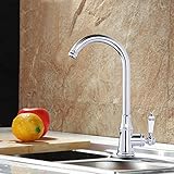 キッチン蛇口、グースネック360度回転シングルハンドルBrushed蛇口ホットとコールド水キッチンシンク蛇口