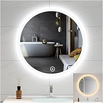 Amazon｜ミラー 丸型LED照明付き鏡 壁掛け 鏡 洗面ミラー 洗面台 浴室
