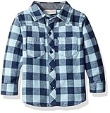 Rosie Pope Little Boys Flannel Shirt With Chambray Patches Blue 24 Months [並行輸入品]
