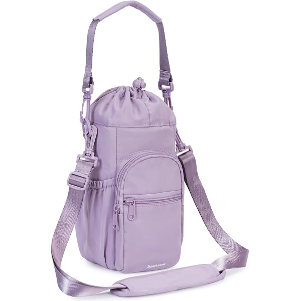 AceTreker Neoprene Water Bottle Sleeve With 2 Pockets & Paracord Handle - Insulated Sling Bag For 32-128 Oz Bottles (Purple)