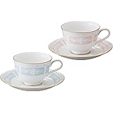 Noritake ノリタケ カップ & ソーサー ( 色変り ペアセット ) ( コーヒー ティー 兼用) 220cc レースウッドゴールド 2客 ブルー ・ ピンク ファインポーセレン Y6578A/1507-14