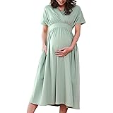 Sweet Mommy マタニティパジャマ ワンピース ルームウェア 授乳服 シルキーコットン カシュクールタイプ リラックスウェア マキシ
