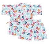 アスナロ（甚平） 甚平 ベビー 女の子 ちぎり絵風 和柄 綿100％ 上下 ウェストゴム80 サックス