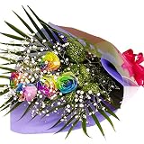 虹色のバラレインボーローズミラクル　5本の花束　カスミソウ付き　お誕生日 お祝い 日時指定無料
