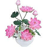花瓶セット 大シミュレーション蓮の花セット偽の蓮の花シルクフラワー屋内デスクトップの装飾造花の装飾品 装飾花瓶 ( Color : Purple )
