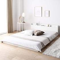 棚付きすのこローベッド 『Etany エタニー』ホワイト RASIK（ラシク） ベッド ダブル ボンネルコイルマットレス付 低床 宮付