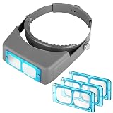 SUNJOYCO ヘッドマウント拡大鏡 ヘッドバンド拡大鏡 1.5X 2.0X 2.5X 3.5X ヘッドバンド拡大鏡 光学ガラスレンズ4個付き 宝石商用バイザー クローズワーク 読書用 裁縫 時計修理 DIY クラフト