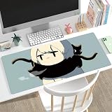 ＯＮＥＳＵＧＡＲゲーミングマウスパッドXXL拡張アニメマウスパッド80x40センチメートル、大きなかわいいカワイイビッグコンピュータマウスマットデスクパッドホームオフィス黒読書猫 (600*300*2mm,F-A25-10)