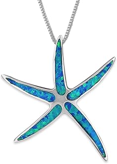 Blue Opal Starfish Pendant Necklace 