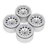 4pcs RCトラックリム RCホイールリム 1:10 RCクローラーカーホイールハブカータイヤ 六角12mm 厚さ26mm 軸SCX10/SCX10II/90046/90047に適用 メタル (シルバー)