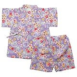 《盛夏 甚平》(ジンベイ) 日本製ベビー女児 リップル生地カラフル花総柄衿フリル甚平スーツ 95cm /パープル NO.OG-75559