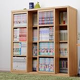 ワイエムワールド ダブルスライド式 本棚 奥深 スライド書棚 コミックラック 【色: ナチュラル】