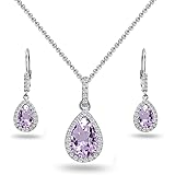 Sterling Silver Genuine, Created or Simulated Gem Teardrop Halo Dangling Necklace & Leverback Earrings