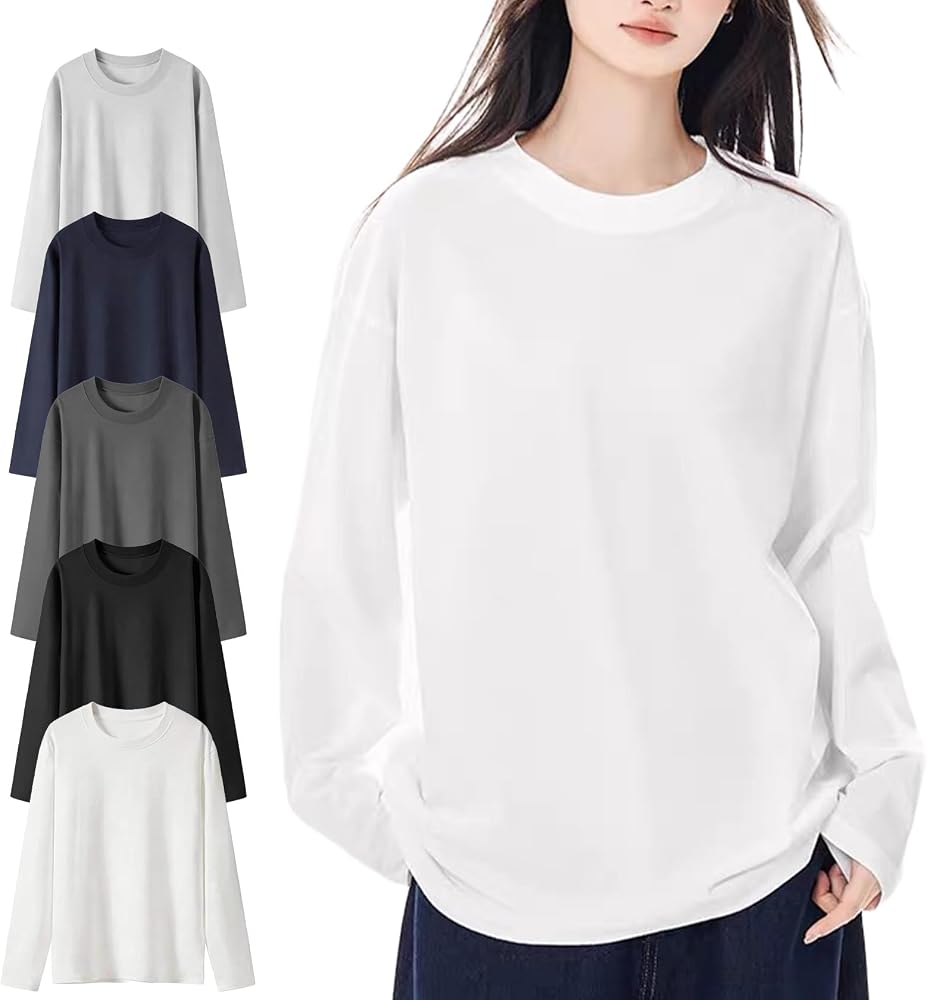 長袖tシャツ レディース 綿100 クルーネック トップス カットソー 体型カバー 着痩せ カジュアル やわらかい 快適