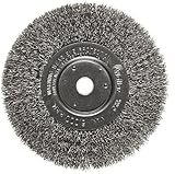 Weiler Trulock Narrow Face Wire Wheel Brush, Round Hole, Stainless Steel 302, Crimped Wire, 6" Diame