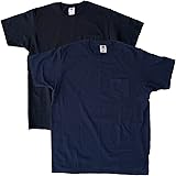 フルーツオブザルーム (FRUIT OF THE LOOM) ポケット付き Tシャツ 2枚セット メンズ USAコットン 無地 半袖 (ブラックxネイビー, S)