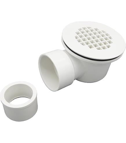 Luejnbogty Low Profile Shower Base Drain – Side Outlet Assembly With Perforated Strainer, White PVC & Rubber Seal For Shower Pans