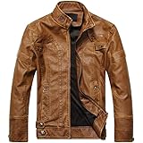 PASOK Men's Faux Leather Jacket Vintage Stand Collar Motorcycle PU Leather Outwear Coat