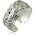 BODYA Tibeten Silver Carved Spiral Flower Connecting Branches Pattern Wide Band Open Cuff Bracelet Bangle, Silver