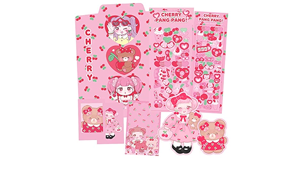 Amazon Seolkee 日本初上陸 ソルギー イラスト フルーツガールズ チェリー ステッカー シール メモ帳 封筒 韓国 イラストレーター ピンク フェアリー かわいい デザイン キャラクター 手帳 アルバム デコ 動物 さくらんぼ レッド お洒落 くま うさぎ ノート