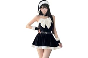 [mewin] 【日本企業】 サンタ コスプレ 6点セット リボン スカート 黒 ブラック 赤 レッド セクシー 可愛い かわいい サンタクロース コスチューム レディース