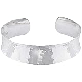 Silverly Hammered Sterling Silver Concave Bangle - Adjustable Silver Bangle - Flat Cuff Bracelet - Wide Silver Bangles for Wo