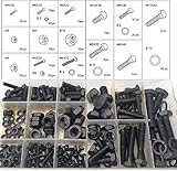 240ピース標準ナットとボルトセット – 酸化亜鉛仕上げ、六角ボルト、ナットとワッシャー – Assortedキット – シールプラスチックケース – by Katzco METRIC ブラック 74