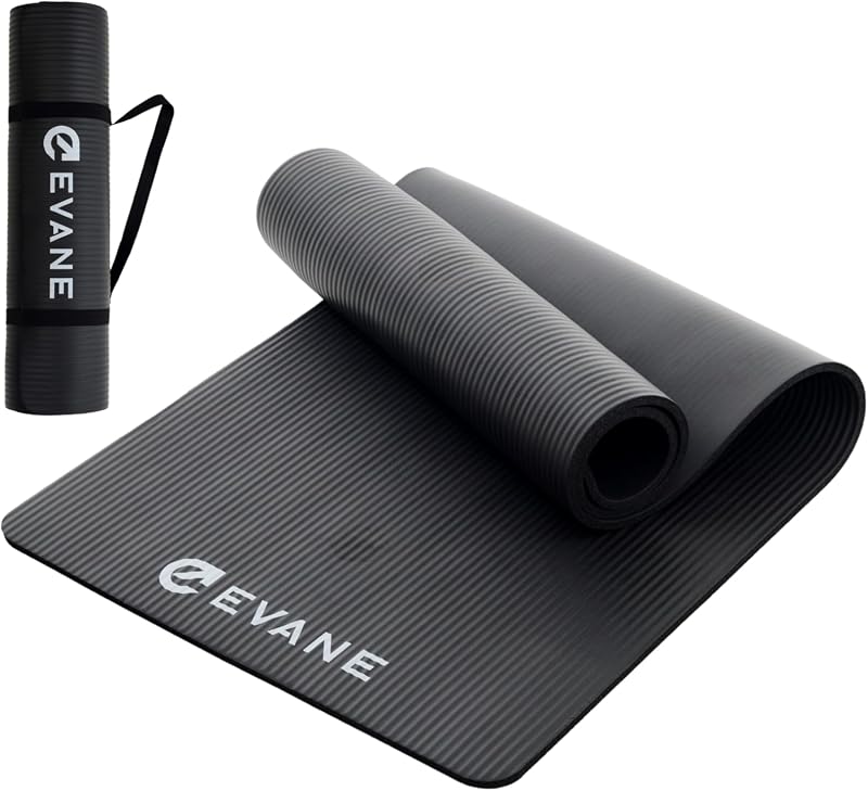 EVANE TECH トレーニングマット 極厚10mm NBR ヨガマット 高クッション 滑り止め 防音 ストレッチ 筋トレ ピラティス ワイド 軽量 水洗い可能 キャリーストラップ付