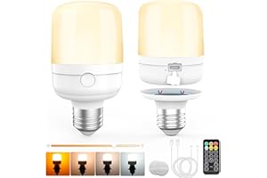 Eocean E27 Rechargeable Light Bulbs with Remote Control, Battery Light Bulb with 5 Light Modes, Dimmable Wireless Light Bulb, Magnetic Detachable Battery Operated Bulb for Wall Sconce and Lamp, 2 Pack