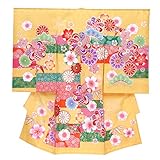 お宮参り着物 正絹 女の子のお祝い着(初着・産着) 日本製「黄色、ねじり花に菊」HGU808