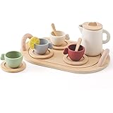 Wooden Teether アフタヌーンティーセット おもちゃ おままごと 木のおもちゃ シリコン製 お茶会 ティーセット ティートレイセット ごっこ遊び コミュニケーション能力アップ 知育玩具 出産祝い 入園祝い 親子遊び 保育所・児童館用品 誕