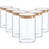 Argon Tableware Scandi Storage Jars with Wooden Lids - 1000ml - 6 Pack - Modern Round Organisation Container Glass Jar for Ki