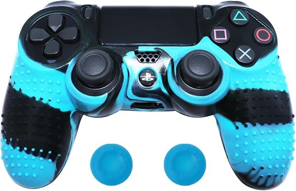 ZOMTOP Customized Silicone Rubber Cover Skin Case for PS4 / SLIM/PRO Controller Anti-Slip Studded Dots (Sky Blue Stripes) - 1
