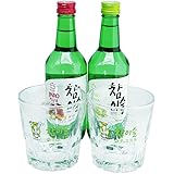 チャミスル２本とショットグラス 2個セット マスカット1本、すもも1本、メモリ付きビッグカップ２個 眞露